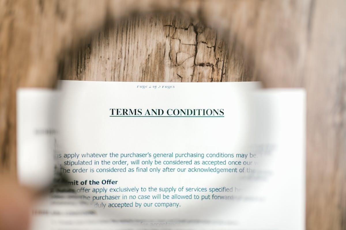 Document de conditions générales et politique de confidentialité en gros plan